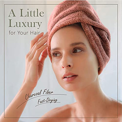 myHomeBody Hair Towel Wrap, Quick Drying Turban, Absorbent Cap – Cinnamon | Hair Turban Towel for wet hair, Ultra Soft Charcoal Fiber Cap, Towel Head Wrap for bathing with Coconut Shell Button - color: Cinnamon