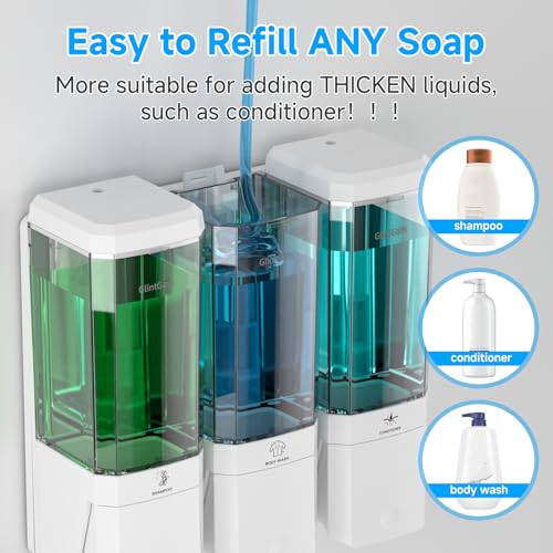 Shampoo and Conditioner Dispenser,GlintGath Shower Dispenser 3 Chamber No Drill Shampoo Dispenser for Shower Wall Mounted Shower Soap Dispenser for Bathroom Hotel,Large Capacity 3 * 500ML,White1 - color: Clear White 3 Chamber
