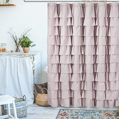Mauve Shower Curtain for Bathroom, 72 W x 84 H, Cascading Tiered Ruffles | Coquette Feminine Aesthetic, 72x84, Soft Microfiber Fabric, 12 Hooks Inclouded, Machine Washable, Apartment Bathroom Upgrade - color: Blush, size: 72"W x 84"L (Pack of 1)