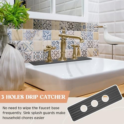 Teenyyou 3 Hole Gray Faucet Mat Kitchen Sink 15.94" x 4.92" | Bathroom Faucet Absorbent Mat,Diatomite Splash Guard,Quick Drying Drip Catcher,Hole 2.36",Holes Spaced About 1.65" - color: Gray, style: 3 Hole