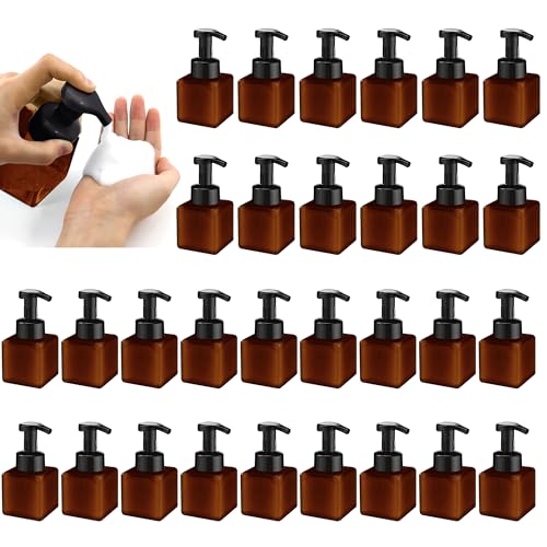 30 PCS 8.5 oz Foaming Soap Dispenser Plastic Foaming Pump Bottle, Refillable Dispenser with Plastic Pump, Empty Hand Bottles for Liquid Soap, Shampoo, Bathroom,Hotel,Restaurant (30, Brown) - color: Brown, size: 30