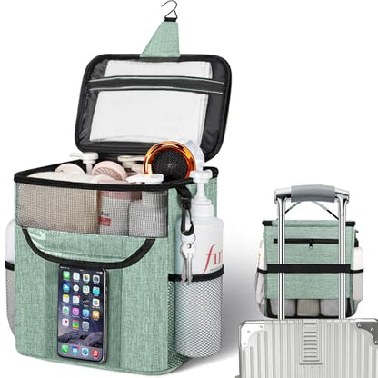 Portable Shower Caddy for Dorm Room Essentials, Foldable Mesh Shower Bag for College, Large Capacity Toiletry Bag Tote Bag Shower Caddy Portable for Student Boy Girl Bath Essentials (Dusty Green) | Quick Dry, Large Capacity Hanging Mesh Shower Caddy for B