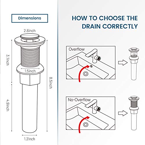 REGALMIX Pop Up Drain, Bathroom Faucet Vessel Vanity Sink Drain Stopper, Built-in Anti-Clogging Strainer, Polished Chrome Without Overflow,Fits Standard American Drain Hole(1-1/2" to 1-3/4") R085A-CP - color: Chrome, size: Without Overflow