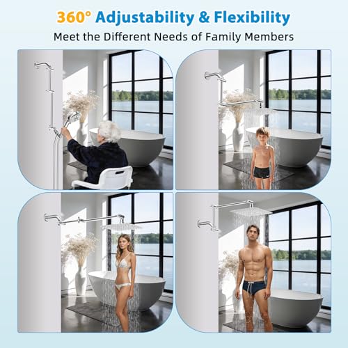 All-Metal 16" Shower Head Extension Arm, G1/2" Universal/Adjustable, Chrome | Flexible Brass Shower Head Extender Adjustable Height/Angle, Stainless Steel Rain Shower Pipe Height Extended with Lock Joint - color: Chrome, size: 16 Inch