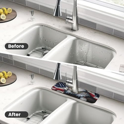 American Eagle Flag Kitchen sink faucet pad, strong water absorption, anti slip, easy to clean, very suitable for splash and drip prevention, suitable for kitchens and bathrooms - color: American Eagle Flag