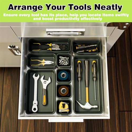 BYCY 38PCS Interlocking Desk Drawer Organizer Tray Divider Set, Plastic Black Desk Organizer Separator, Office Drawer Dividers Storage Bins for Office Bathroom Kitchen (38pcs 5Size) - size: 38pcs 5Size
