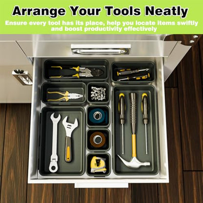 BYCY 38PCS Interlocking Desk Drawer Organizer Tray Divider Set, Plastic Black Desk Organizer Separator, Office Drawer Dividers Storage Bins for Office Bathroom Kitchen (38pcs 5Size) - size: 38pcs 5Size