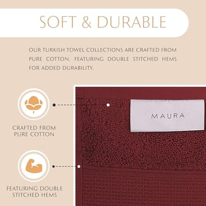 MAURA Burgundy Bath Towel Set of 8 for Bathroom. Turkish Cotton Luxury Bath Towels Extra Large, Thick, Plush & Soft. Hotel & Spa Quality - Burgundy - color: Burgundy, size: 8-Piece Set (2 Bath, 2 Hand, 4 Washcloth)
