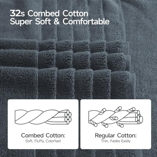 ecolook Soft Bath Towels 2 Pack, 100% Cotton Ultra Absorbent & Quick-Drying | Luxury Lightweight with Hanging Loop, Grey towels for Bathroom Shower Gym Travel - color: Dark Gray