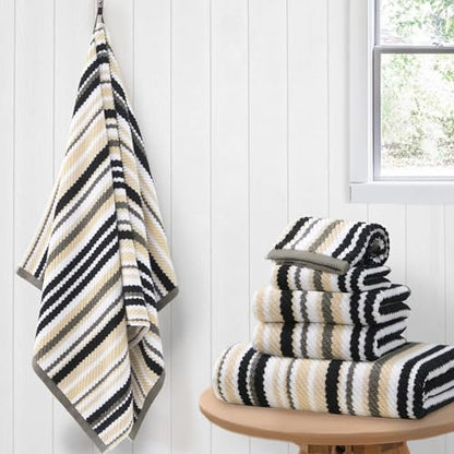 VOOVA & MOVAS Striped Towels 6 Pack, 100% Cotton, Black | Complete Bathroom Matching, Available in 13x13, 16x27, 28x52 In, Quick Dry, Highly Absorbent, Bath Towels with Hanging Loops - color: Gray + Black Striped, size: 6 PCS Bathroom Towels