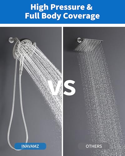 2 in 1 Shower Head with Handheld Combo High Pressure Nickel 2.5 GPM | 7.2" Rain Showerhead and 9 Spray Hand Held Shower, Adjustable Shower Angle, 59-inch Rotatable Stainless Steel Hose - color: Nickel, size: 2.5 GPM