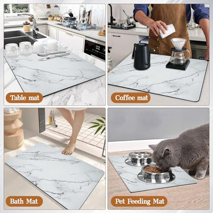 Dish Drying Mats for Kitchen Counter, 24"X16" Coffee Bar Mat for Countertops Heat Resistant Drainer Mat with Non-slip Rubber Backed Large Kitchen Drying Mat Absorbent Draining Mat (Light Gray) - color: Light Gray