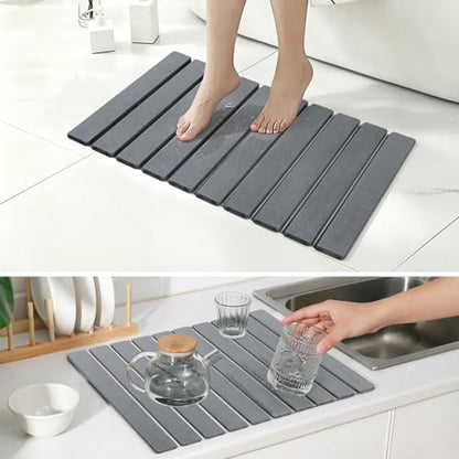 Dish Drying Mat, Stone Drying Mat for Kitchen Counter, Stone Bath Mat, Grey | Water Absorbing Diatomaceous Earth Drying Stone for Kitchen Counter, Bath Stone Mat, Kitchen Dish Drying Stone Mat, 24"×16" - color: Gray