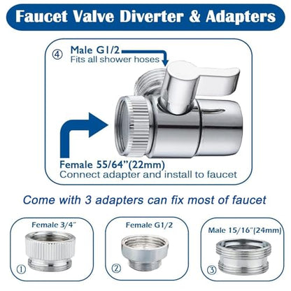 Sink Sprayer Attachment for Faucet, Kitchen Bathroom On/Off Handheld Shower Head with Flexible Hose, Faucet Aerator & Diverter Valve, Connect Different Sink Faucets, for Hair Washing Pet Shower