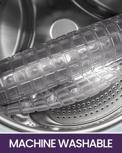DEXI Bathtub Mat Non Slip, 39x16 Bath Tub Shower Floor Bathroom Mats Clear | Extra Long Suction Cups, Drain Holes, Machine Washable for Tub Shower Floor Bathmat - color: Clear