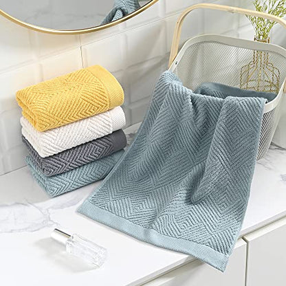 sense gnosis Grey Striped Hand Towel 13 X 29 Inch, 2 PC | Herringbone Pattern Premium 100% Cotton Ultra Soft Highly Absorbent Hand Towel Set for Bathroom - color: Grey