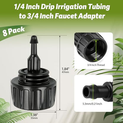 8 Pack 3/4" Garden Hose To 1/4" Irrigation Tubing Adapter, 1/4 Inch Drip Irrigation Tubing To Faucet Garden Hose Adapter 3/4 Inch FHT To 1/4 Inch Supply Line Adapter Fittings - size: 3/4" to 1/4" Tube Adapter-8P