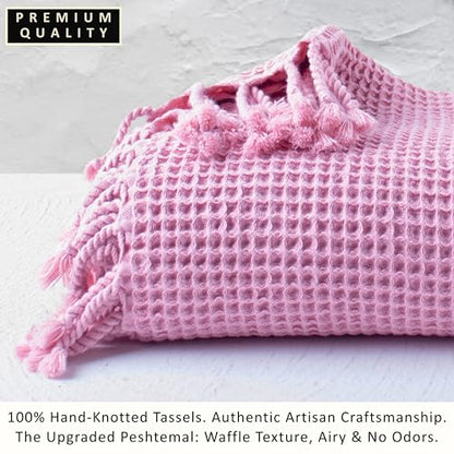 PÜSKÜL 2-Piece Luxury Natural 100% Turkish Cotton Beach Towels Waffle Weave | Light Pink, Oversize 35x70" Bath Sheet Towel Lightweight Soft Absorbent Quick-Dry Sand-Free Peshtemal Oeko-Tex Made in Turkey - color: Light Pink