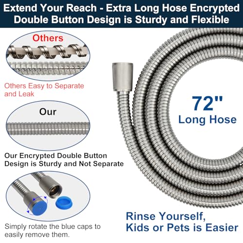 All Metal Shower Head with Handheld - 72" Long Hose, High Pressure Sprayer | Hand HeId Showerhead Spray, Solid Outdoor Showerheads and Brass Holder, Brushed Nickel - color: Brushed Nickel