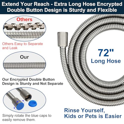 All Metal Shower Head with Handheld - 72" Long Hose, High Pressure Sprayer | Hand HeId Showerhead Spray, Solid Outdoor Showerheads and Brass Holder, Brushed Nickel - color: Brushed Nickel