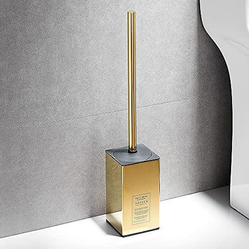 Freestanding Toilet Brush Holder for bathrooms 304 Stainless Steel Toilet Brush Stand Square Storage and Organization Rust Resistant 17-inch high Polished Gold Finished - color: 17-inch High Square Polished Gold