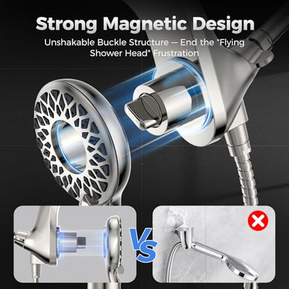 High Pressure Rain Shower Head with Handheld Spray Combo | Detachable Dual Shower Head with 10 Sprays Modes - Upgrade Knob Spray Mode Selector and Magnetic Guidance Docking System - color: Brushed Nickel