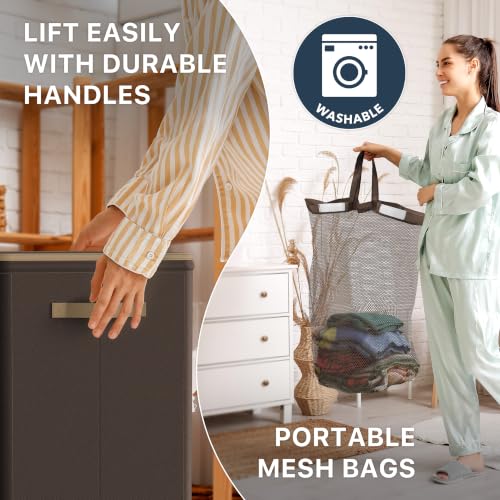 Simple Houseware Foldable Laundry Hamper Basket with Lid and Bag, Brown | Heavy Duty 600D Polyester, Water-Resistant Surface - color: Bronze