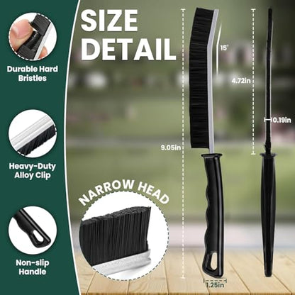 Crevice Cleaning Brush Set 3Pcs Hard Bristle Tools for Narrow Spaces | Includes Red, Black & Yellow Grout Scrub Brushes for Tile Floors, Bathroom, Shower, Window Tracks & Kitchen Cleaning.