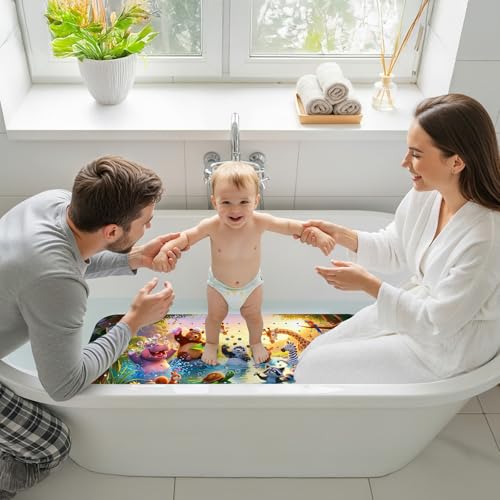 Upgrade Cartoon Baby Bath Mat Non Slip - 40"x16" Extra Long Bathtub Mat for Baby Eco Friendly Durable Bath Mat for Tub Non Slip Kids Tub Mat with Suction Cups, Machine Washable and No Fading, Dusk - color: L-dusk