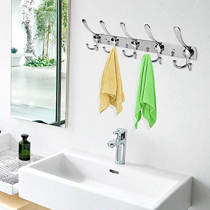 Wall Mount Coat Hook, 2 Pack 15 Hooks Stainless Steel Coat Hangers Rack Robe Hat Clothes Hook Wall Coat Rack Hooks - color: ‎Silver