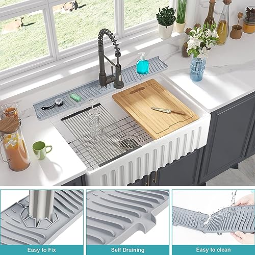 30 Inch Kitchen Sink Splash Guard, Large Size Faucet Mat for Kitchen Sink, Longer Silicone Faucet Handle Drip Catcher Tray for Kitchen Countertop, Bathroom, Farmhouse