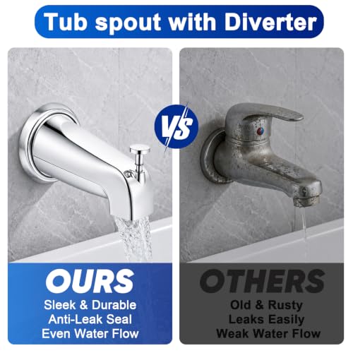 Universal Polished Chrome Tub Spout with Diverter, Metal Cover and Adapter | Pull Down Bathroom Tub Faucet Replacement, for 1/2" Copper Pipe, 1/2" IPS & 3/4" IPS threaded, Bathtub Spout with Hex Wrench - color: Chrome