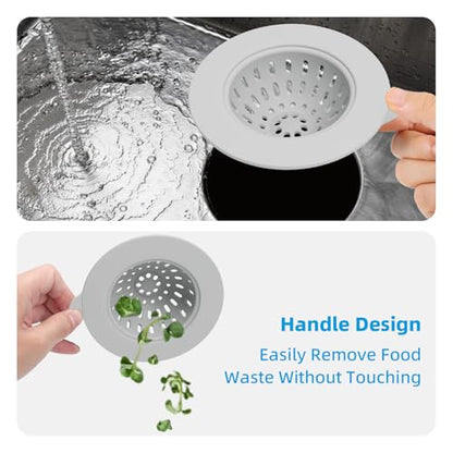 4 Pack Silicone Kitchen Sink Drain Catcher with Lid, 4.4" Top / 3" Mesh Basket, Grey Strainers for 3.1–3.9 Inch Openings, Anti-Clog Reusable Sink Stopper Covers, Odor-Proof & Easy to Clean
