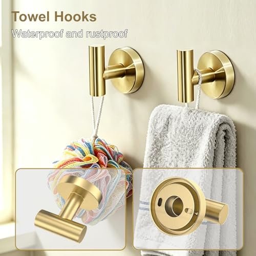 5 Pieces Brushed Gold Bathroom Accessories Set Bath Towel Bar Set | 24 Inch Towel Racks, 304 Stainless Steel, Modern Design, Sturdy and Rustproof, Easy to Install, Save Space, No Sharp Edges - color: Gold