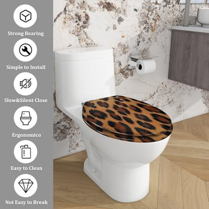 Elongated Resin Toilet Seat, Quietly Close Quick Release Hinges Cover | Toilet Lid Cover Easy to Clean and Install, textile texture animal pattern Heavy Duty Toilet Seat - color: pattern9, size: V-shape