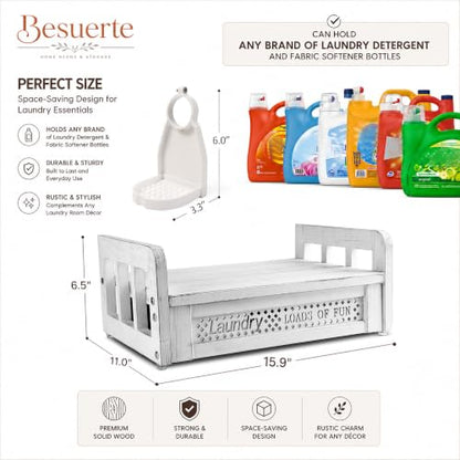 Wooden Wall Mount Laundry Detergent Holder, Rustic White | Farmhouse Wooden Organizer, Holds 2 Detergent or Softener Bottles, Laundry Room Storage - color: Rustic White