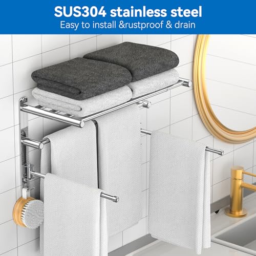Retractable Towel Rack for Bathroom Stainless Steel Extendable Towel Shelf with 180° Swing Arms Wall-Mounted Towel bar with for Laundry Room (180 Rotating Towel bar) - color: Silvery