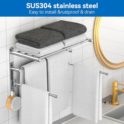 Retractable Towel Rack for Bathroom Stainless Steel Extendable Towel Shelf with 180° Swing Arms Wall-Mounted Towel bar with for Laundry Room (180 Rotating Towel bar) - color: Silvery