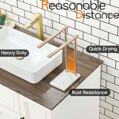 Hand Towel Bars for Bathroom Vanity Countertop 2-Tier Towel Rack Holders Stand with Heavy Marble Base Thicken Steady, Champagne Bronze Stainless Steel AN7003CPG - color: Champagne Bronze, size: 2-Bar