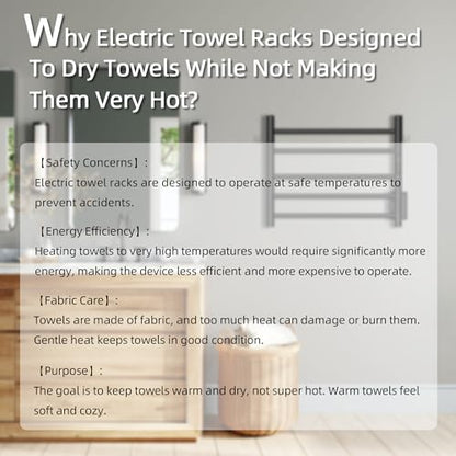 P&Dlusir EL13 Heated Towel Rack, Matte Black, 5 Bar | Fast Heat in 2 Min, Smart Timer, Thermo Control, Memory Functoion, Stainless Steel, Hard-Wired/Plug-in - color: Matte Black, size: 21.65"W x 17.72"H