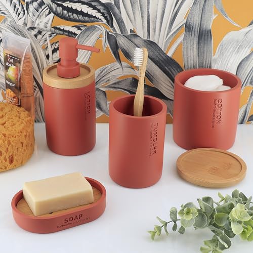Bathroom Cup, Toothbrush & Toothpaste Holder, Resin, Matte Terracotta | Compact, Vanity Organizer for Toothbrushes, Razors & Makeup Brushes, Easy to Clean Surface, Durable Construction - color: Terracotta
