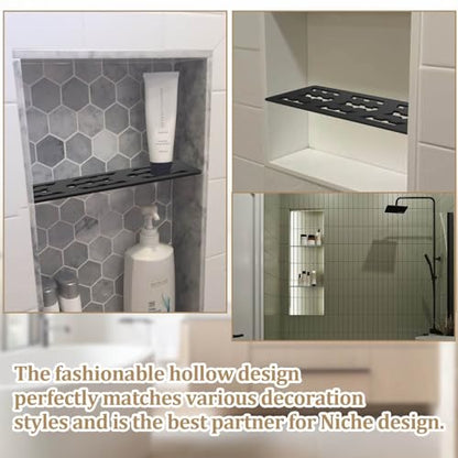 12 Inch Shower Niche Shelf Frosted Anodized Aluminum Finish Tile Insert | Rectangular Shelf for 12 Inch Tile Prefabricated Niches, Fits 1/8 Inch Grout Lines, Shower Niche Insert Frosted Anodized - size: Aluminum - Black