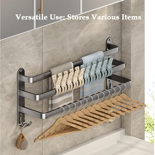 SEIDO 36 Inch 3-Tier Towel Rack for Bathroom, Heavy Duty Square Ladder Towel Bar Wall Mounted, Rustproof 304 Stainless Steel Brushed Grey Towel Holder with Hooks, Adhesive & Screw Mounting Options - color: Grey, size: 36 Inch