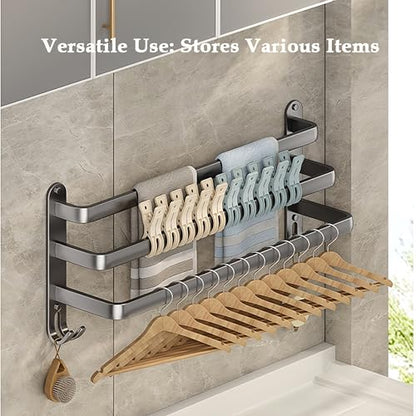 SEIDO 36 Inch 3-Tier Towel Rack for Bathroom, Heavy Duty Square Ladder Towel Bar Wall Mounted, Rustproof 304 Stainless Steel Brushed Grey Towel Holder with Hooks, Adhesive & Screw Mounting Options - color: Grey, size: 36 Inch