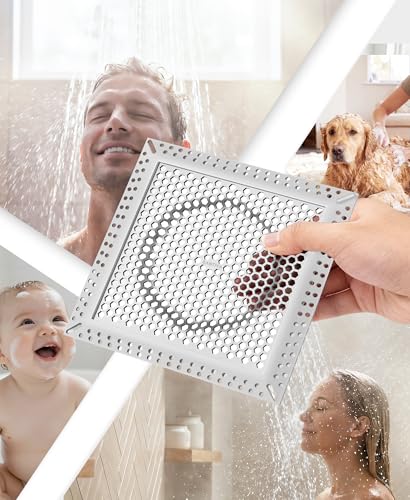 Square Shower Drain Hair Catcher, Anti-Clogging, Gray, 6 inch | Fast Drainage, Anti-Slip & Stays in Place, Stainless Steel & TPE Material, Easy Clean Fits Bathroom Hair Catcher for Shower - color: Gray, size: 6 inch