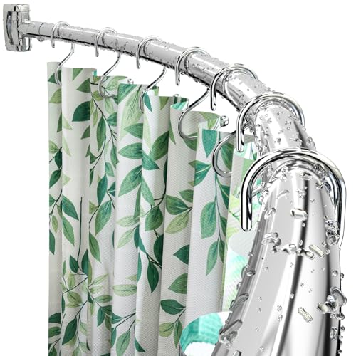 Curved Shower Curtain Rod 35-82In(2.9-6.8Ft), Brushed Nickel Rounded Rustproof Shower Rod for Bathroom Bathtub, Arched Shower Rod, Never Rust|Extra Space|Non-Slip|Expandable|Need to Drill - color: Brushed Nickel