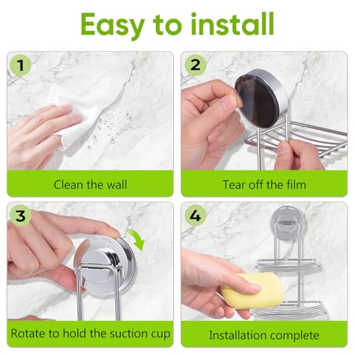 Stainless Steel Soap Holder with Powerful Vacuum Suction Cup Double Layer Suction Cup Soap Dish Holder for Bathroom Wall Mount for Shower and Sink