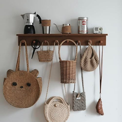 Entrance Coat Rack ，Coat Hooks, Wall-Mounted Wooden Hook Rack, Wall-Mounted Shelves are Very Suitable (Teak Colored Finish—A-1) - style: Teak colored finish—A-1