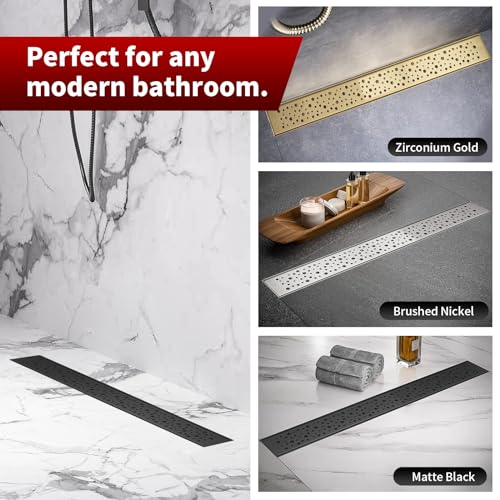 Sharp-tec Shower Drain, 32 inch Linear Shower Drain, Matte Black 304 Stainless Steel Rectangular Shower Floor Drain with Adjustable Leveling Feet, Hair Strainer, cUPC Certified, ST-099-32B - color: Matte Black, size: 32 inch