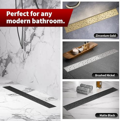 Sharp-tec Shower Drain, 32 inch Linear Shower Drain, Matte Black 304 Stainless Steel Rectangular Shower Floor Drain with Adjustable Leveling Feet, Hair Strainer, cUPC Certified, ST-099-32B - color: Matte Black, size: 32 inch